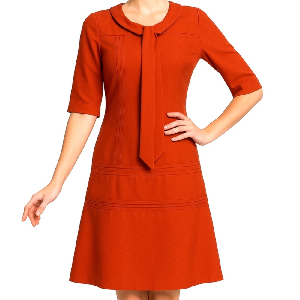 Shabby Apple Rust Orange Retro Fit Flare Bow Neck Dress Size 0/2